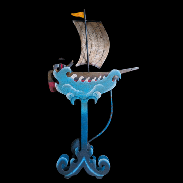 Vintage Painted Ship Balance Toy – Handcrafted Nautical Folk Art