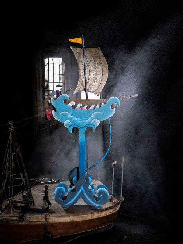 Vintage Painted Ship Balance Toy – Handcrafted Nautical Folk Art - Image 4