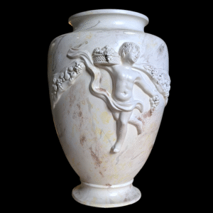 Italian Marbled Ceramic Cherub Vase