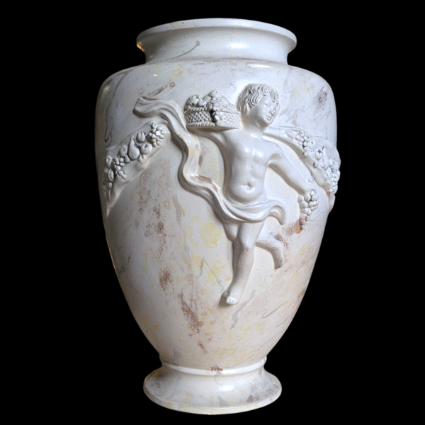 Italian Marbled Ceramic Cherub Vase