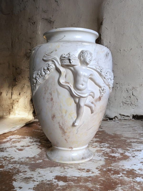 Italian Marbled Ceramic Cherub Vase - Image 2