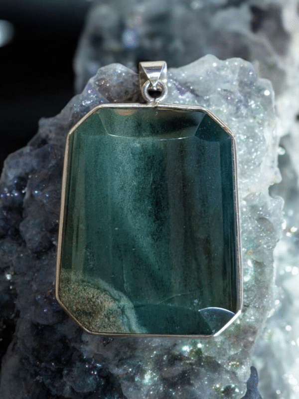 Large Sterling Silver & Moss Agate Pendant - Image 2