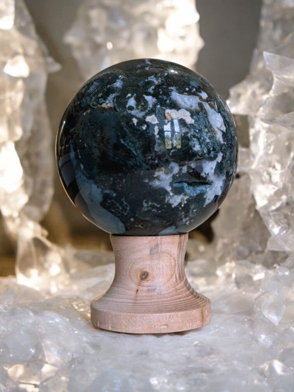 Moss Agate Sphere On Stand - Image 2
