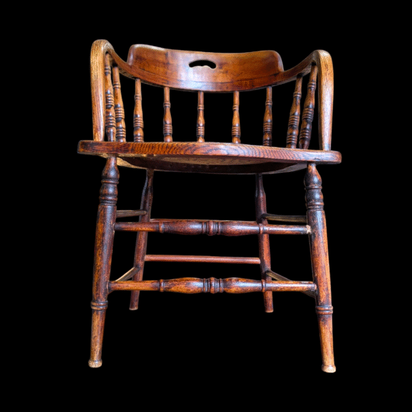 Antique Victorian Captains Chair – Elm & Beech with Saddle Seat - Image 2