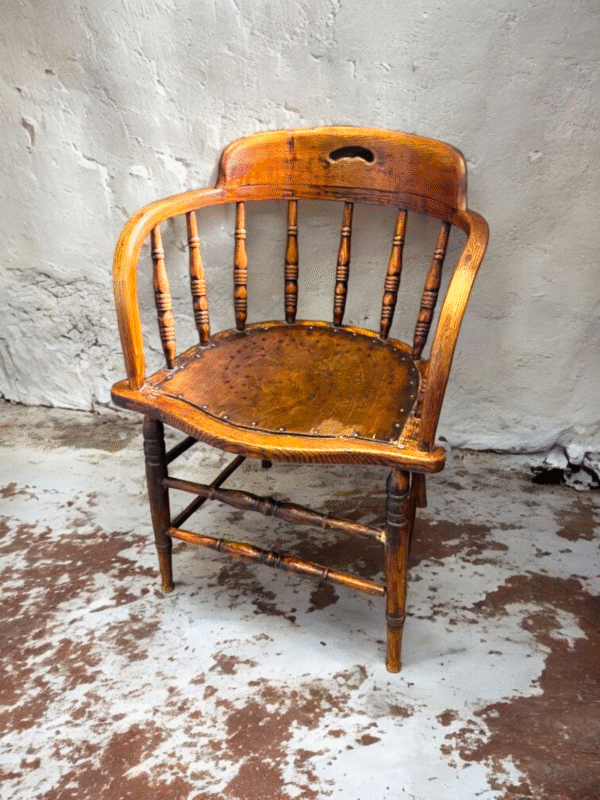 Antique Victorian Captains Chair – Elm & Beech with Saddle Seat - Image 3
