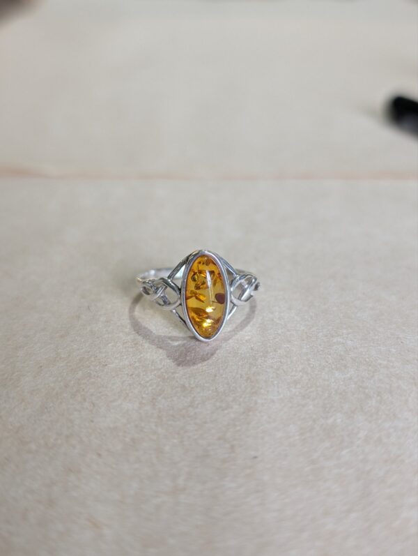 Sterling Silver and Amber Ring – Size N½ - Image 2