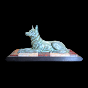 Art Deco Spelter German Shepherd Dog Sculpture on Marble Base