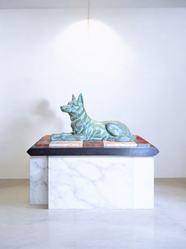 Art Deco Spelter German Shepherd Dog Sculpture on Marble Base - Image 2