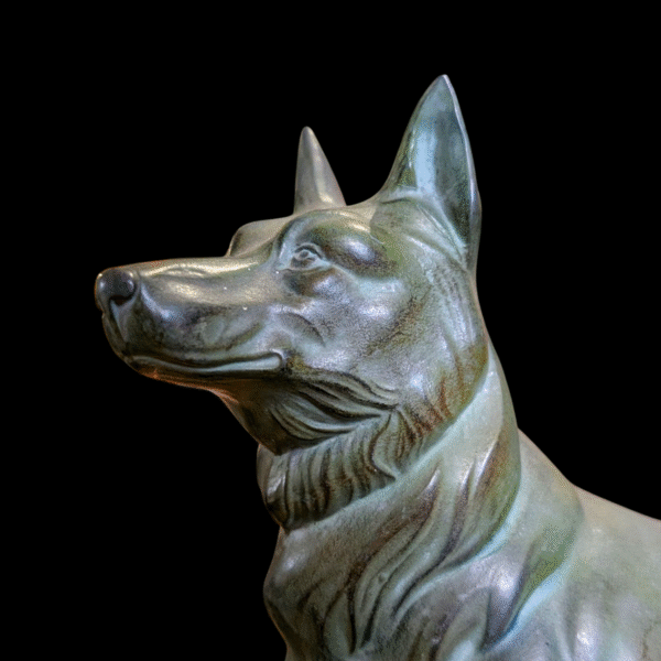 Art Deco Spelter German Shepherd Dog Sculpture on Marble Base - Image 3