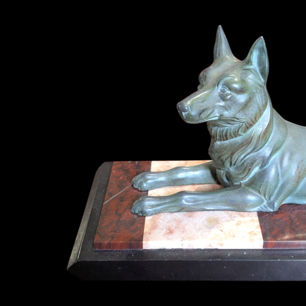 Art Deco Spelter German Shepherd Dog Sculpture on Marble Base - Image 4