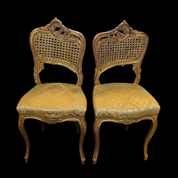 Pair of Antique French Gilt Boudoir Chairs – Ornately Carved with Cane Backs - Image 3