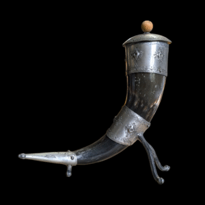 Antique Scottish Horn Mull – Pewter Mounted with Hinged Lid & Finial
