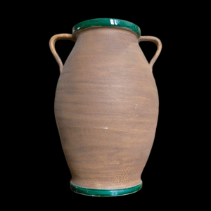Large Vintage Terracotta Storage Jar with Green Glazed Rim – Twin Handled
