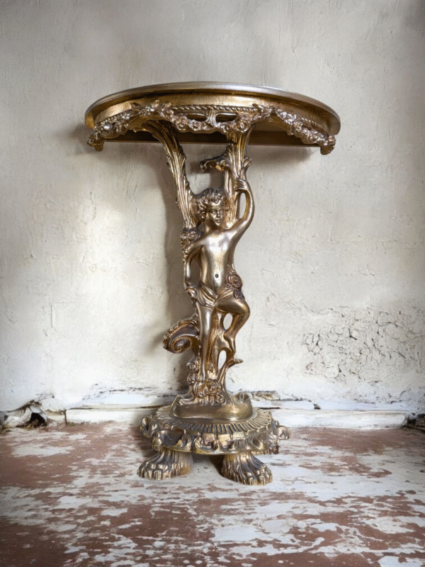 Ornate Gilded Rococo Style Console Table – Figural Cherub Support - Image 5