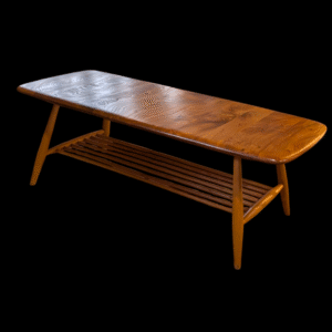 Vintage Ercol Model 459 Coffee Table – Low Elm & Beech Slat Shelf Table