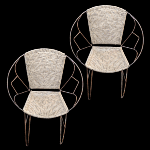 Pair of Mid Century Woven Rope & Iron Framed Chairs