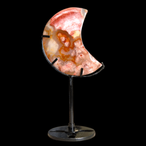 Carnelian & Flower Agate Moon On Stand
