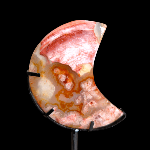 Carnelian & Flower Agate Moon On Stand - Image 3