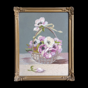 Gilt Framed Embroidery Of Basket Of Flowers