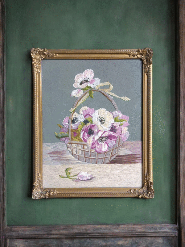 Gilt Framed Embroidery Of Basket Of Flowers - Image 2