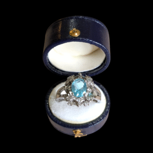Sterling Silver & Aqua Glass Ring - Size Q