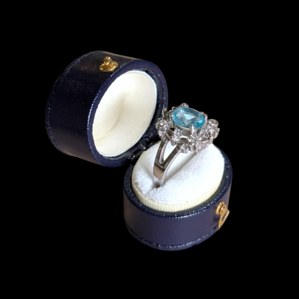 Sterling Silver & Aqua Glass Ring - Size Q - Image 2
