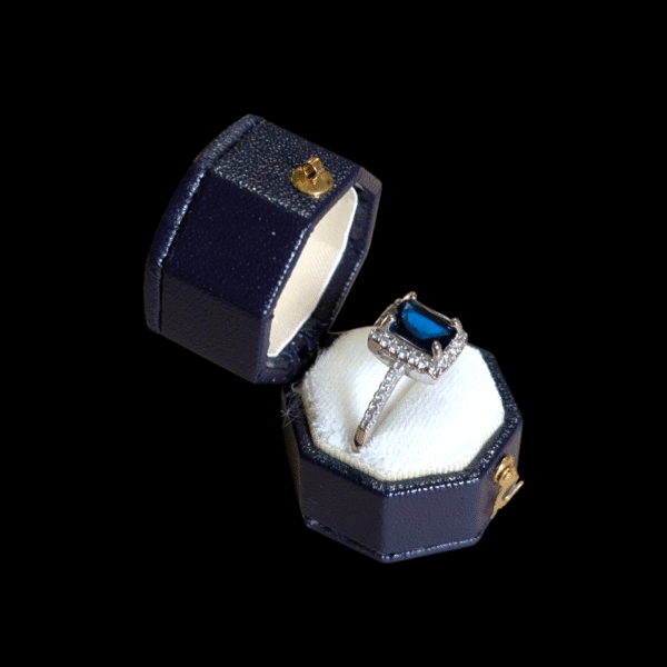 Sterling Silver & Sapphire Glass Ring - Size P - Image 2