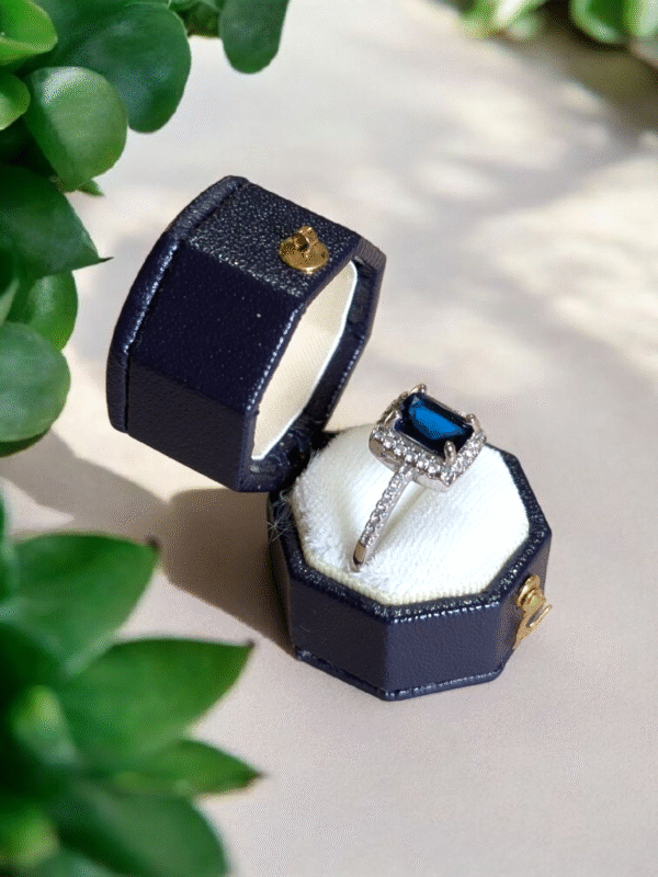 Sterling Silver & Sapphire Glass Ring - Size P - Image 3