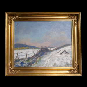 Framed Original Oil Painting – Snow-Covered Hillside Landscape