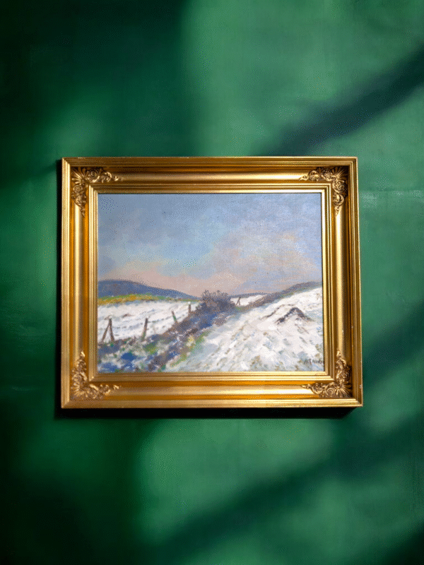 Framed Original Oil Painting – Snow-Covered Hillside Landscape - Image 2