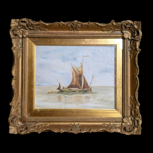 Framed Oil Painting of Sailing Barges – Gilt Rococo Frame