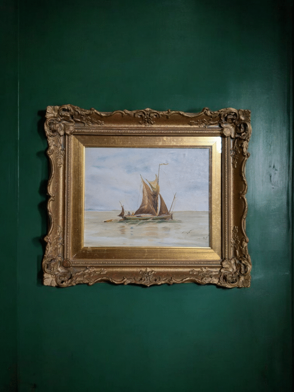 Framed Oil Painting of Sailing Barges – Gilt Rococo Frame - Image 2