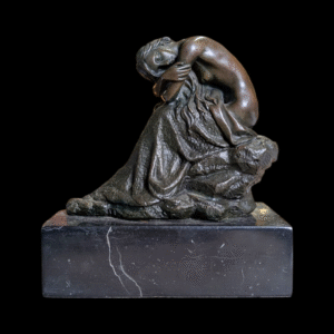 Signed Bronze Sculpture 'Melancholy Woman' on Black Marble Base by Milo