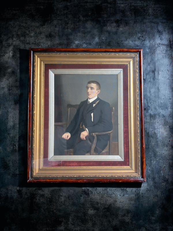 Original Late Victorian Portrait Painting in Double Gilt Shadow Glass Frame - Image 2