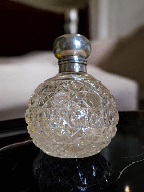 Silver Topped Hobnail Cut Glass Scent Bottle - Image 3