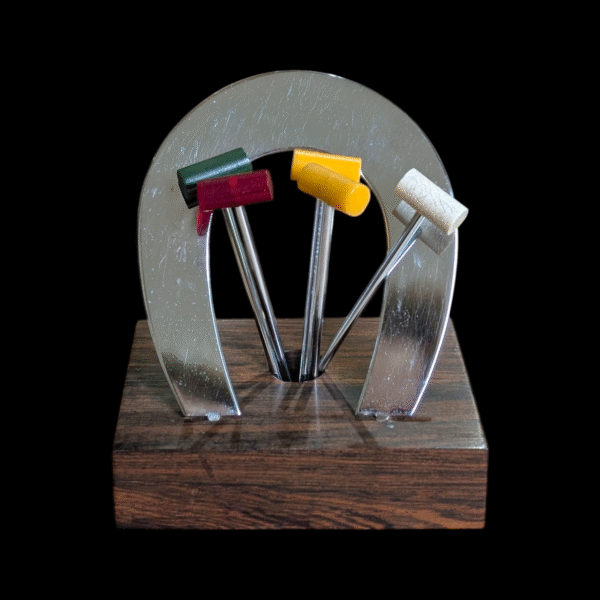 Stunning French Art Deco Cocktail Pick Set Polo Bakelite - Chrome On Wood - Image 2