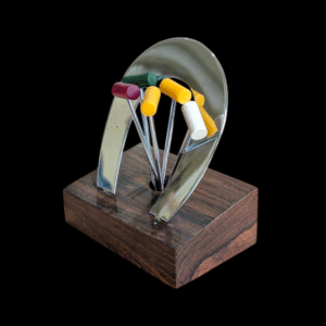 Stunning French Art Deco Cocktail Pick Set Polo Bakelite - Chrome On Wood