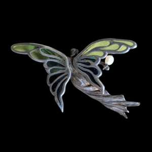 Pique Glass Sterling Silver Pearl Butterfly Brooch