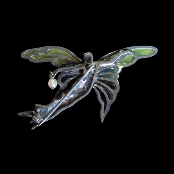 Pique Glass Sterling Silver Pearl Butterfly Brooch - Image 3