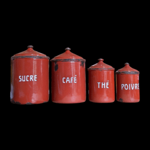 Vintage French Enamelled Kitchen Canister Set