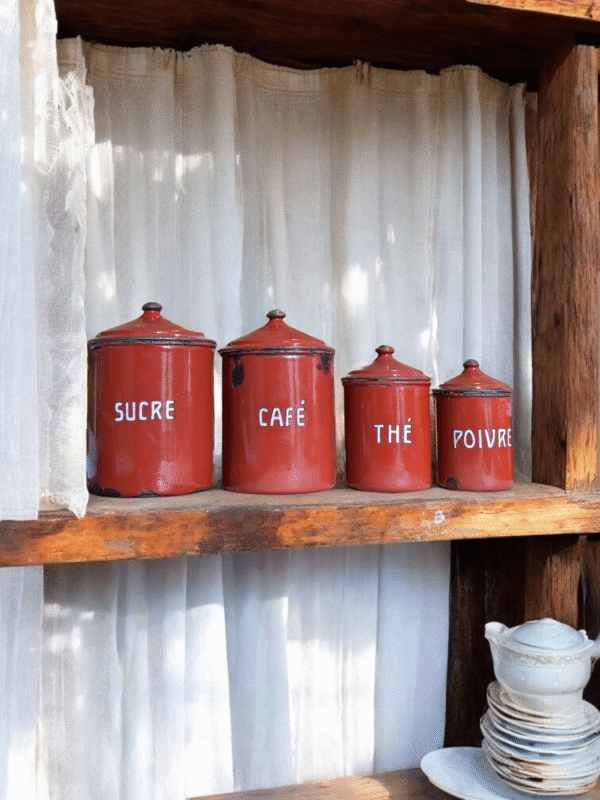 Vintage French Enamelled Kitchen Canister Set - Image 2