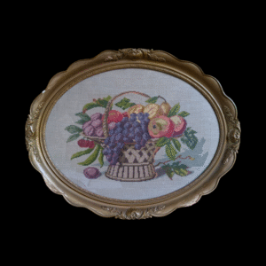 1900's Oval Gilt Framed Fruit Embroidery