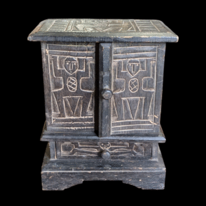 Primitive Hand-Carved Folk Art Countertop Cabinet with Drawer