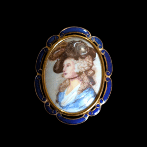 Vintage Mid 20th Century Hand Decorated Enamel Brooch Duchess Of Devonshire