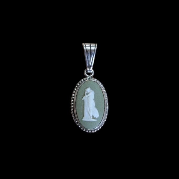 Vintage Sterling Silver Green Wedgewood Pendant