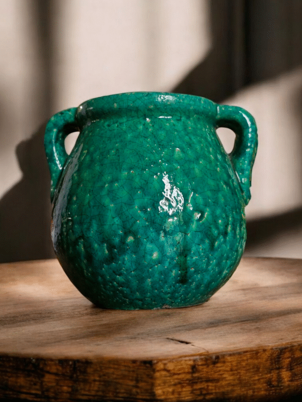 Green Crackle Glaze Terracotta Twin Handled Vase - Image 2