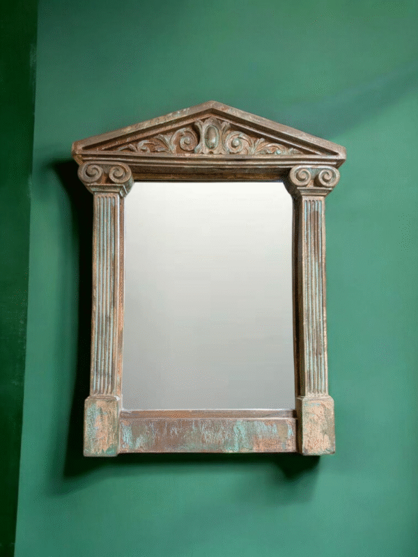 Architectural Pediment Mirror with Aged Plaster Frame - Image 2