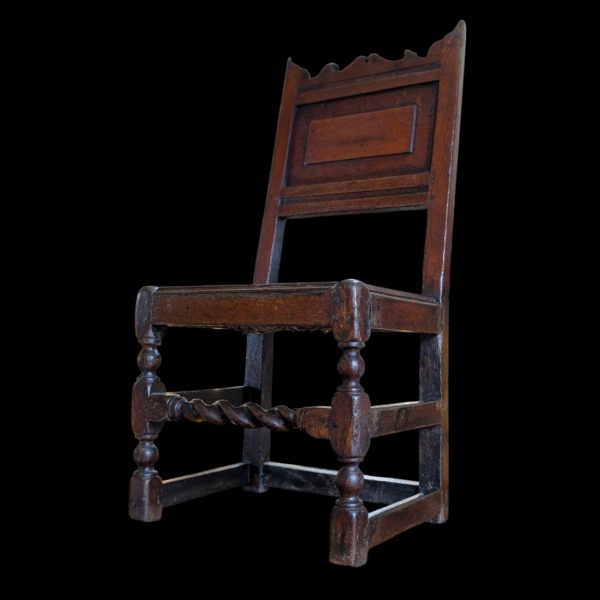 Early Georgian Oak Side Chair with Rush Seat and Barley Twist Stretcher - Image 2