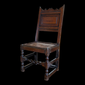 Early Georgian Oak Side Chair with Rush Seat and Barley Twist Stretcher