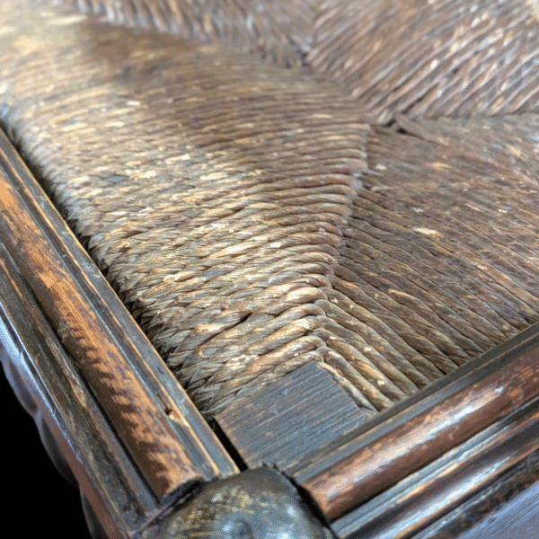 Early Georgian Oak Side Chair with Rush Seat and Barley Twist Stretcher - Image 3
